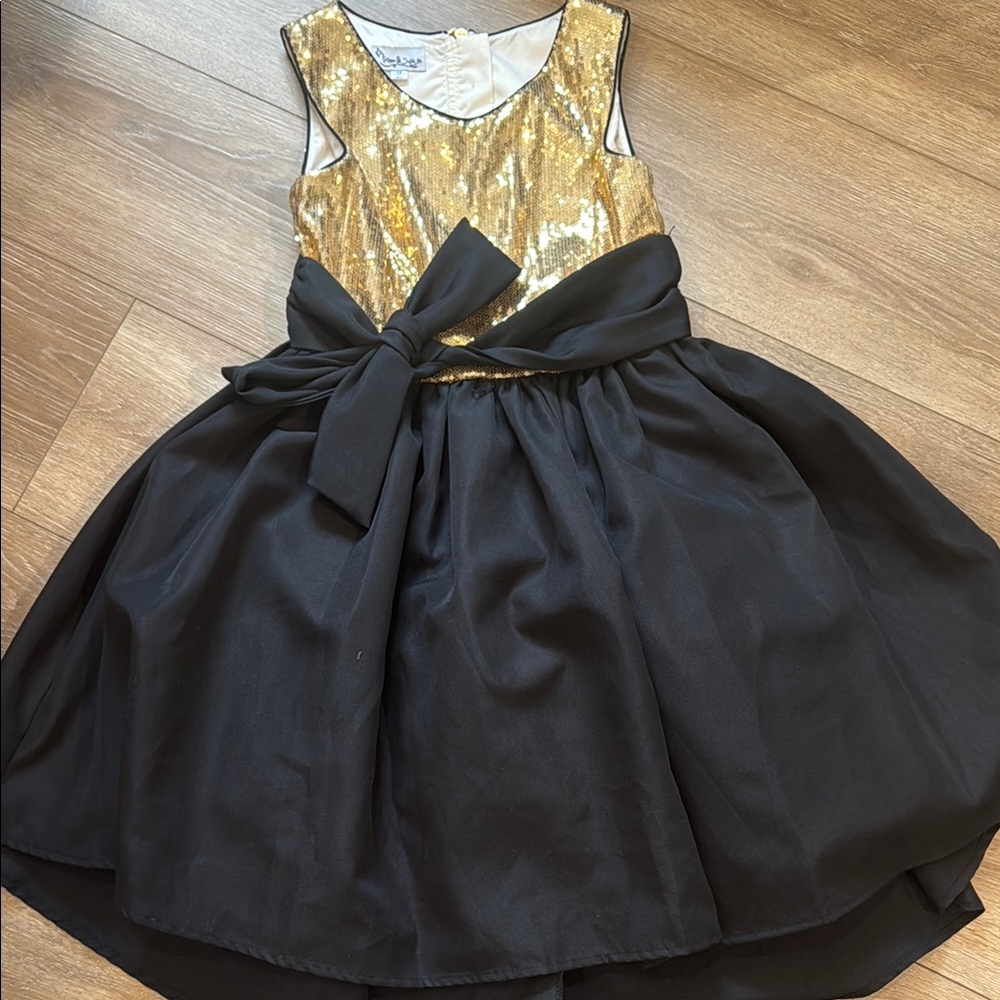 Gold and Black Sequin Dress with Bow